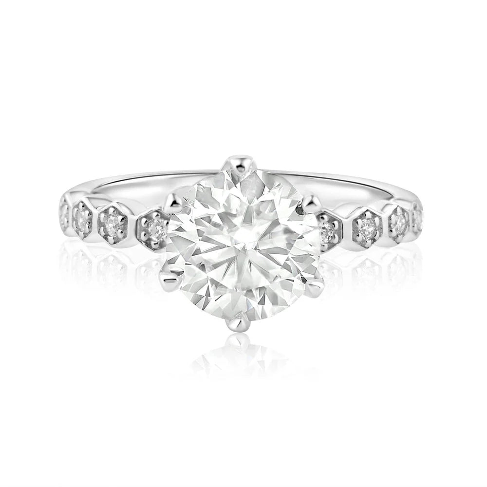 2 Carat Round Moissanite and Clear CZ Ring