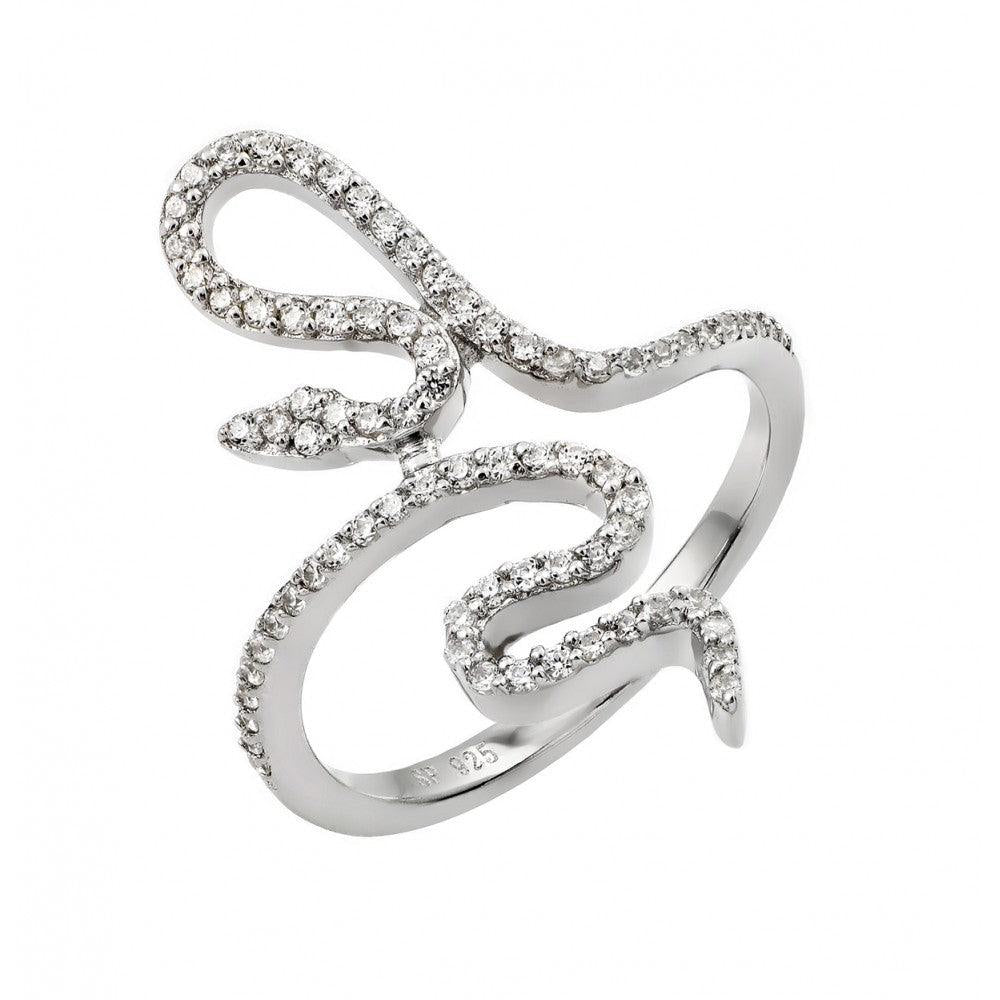 Clear CZ Inlay Snake Wrap Ring