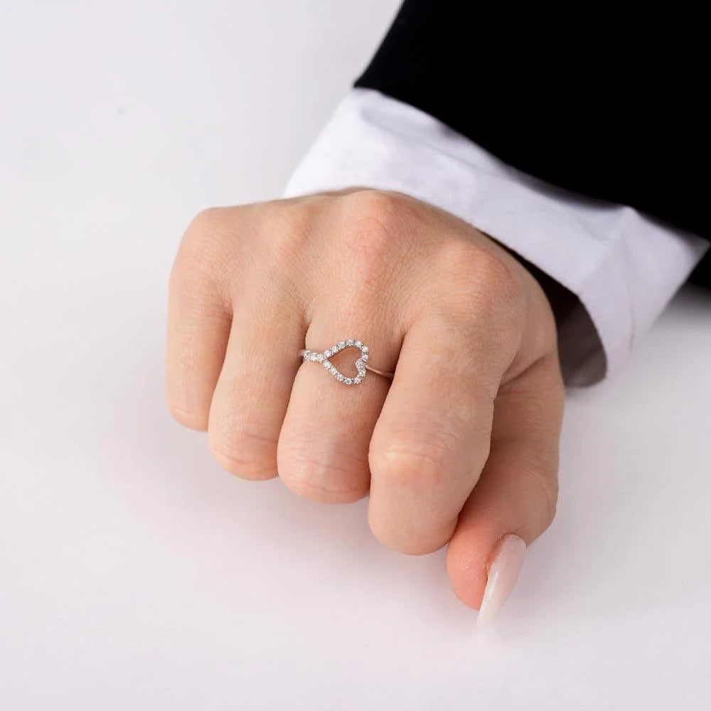 Side Way Open Heart CZ Ring