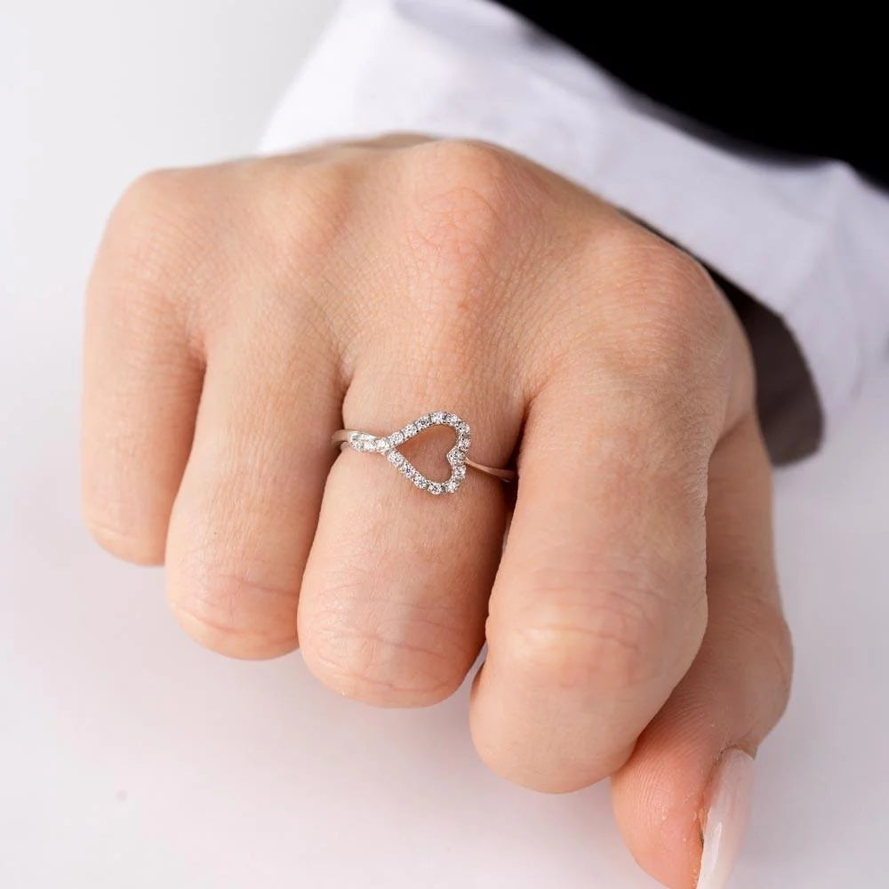 Side Way Open Heart CZ Ring