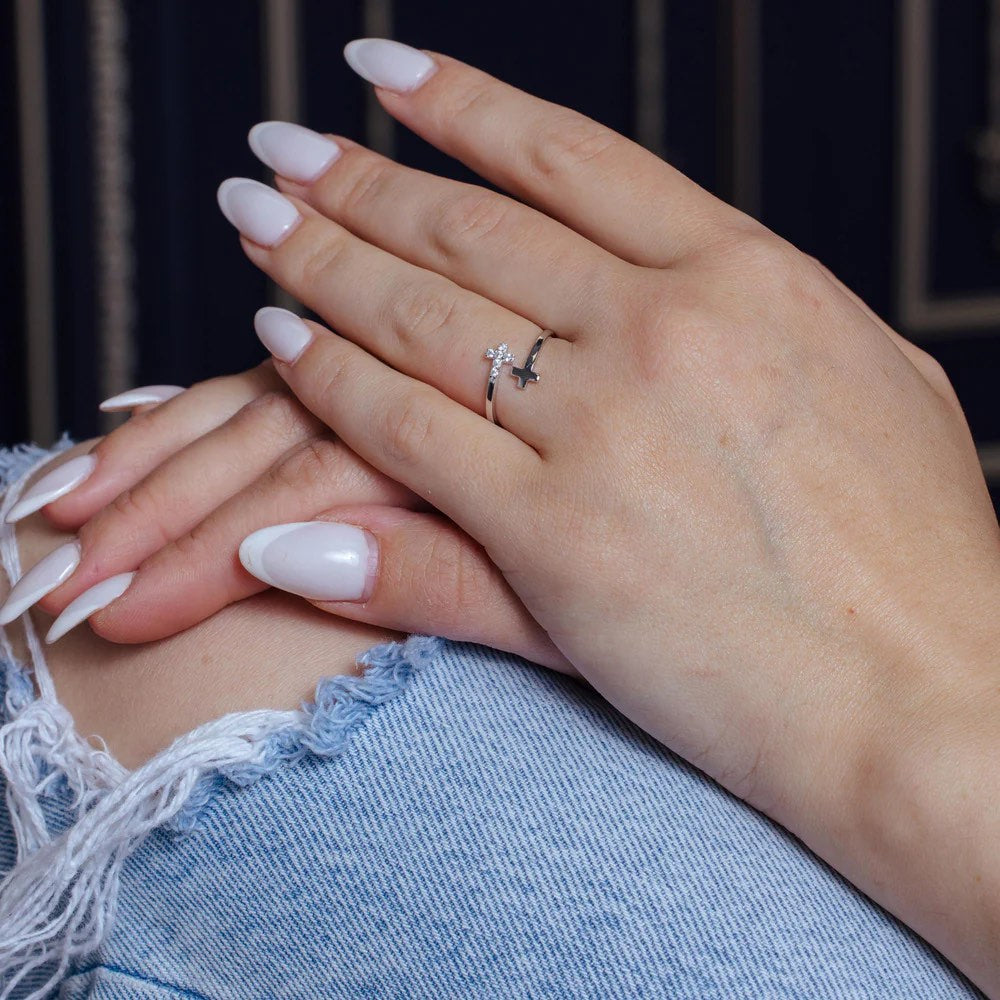 CZ Double Cross Ring
