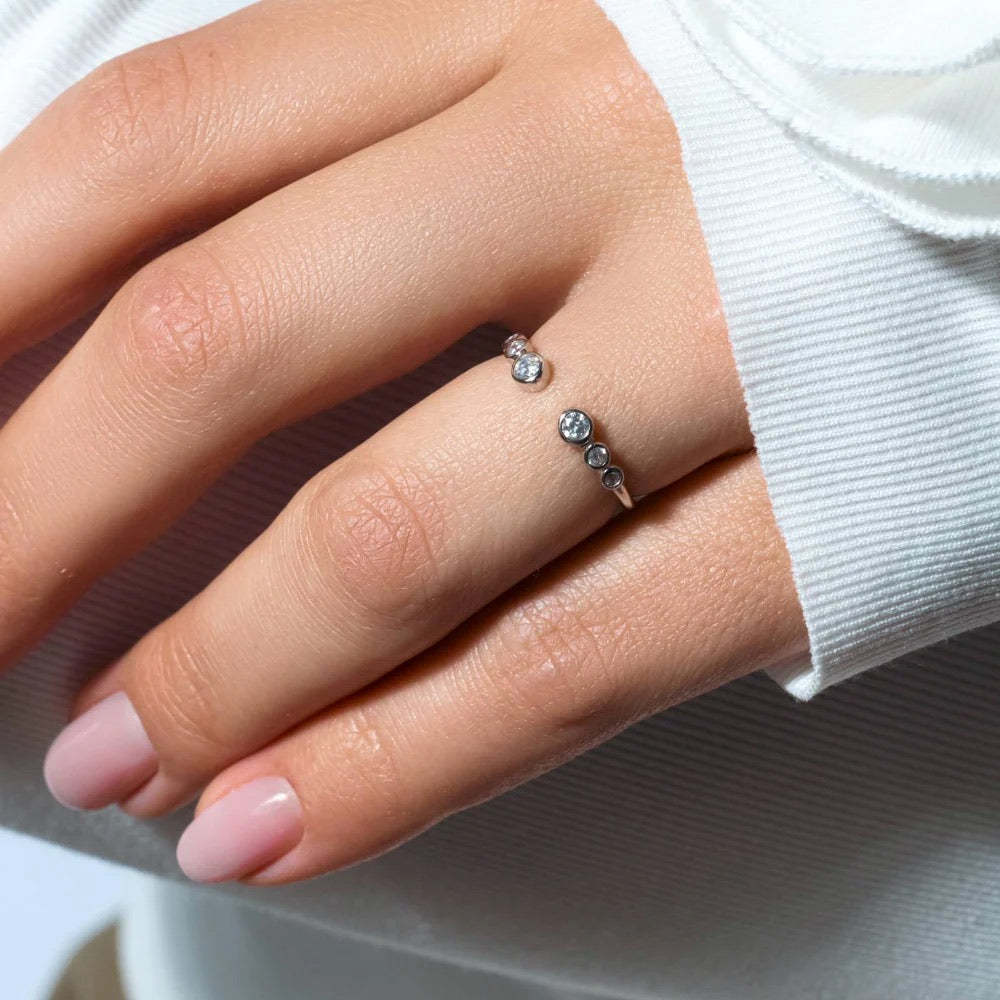 Open Ring with 3 Graduated Round CZ