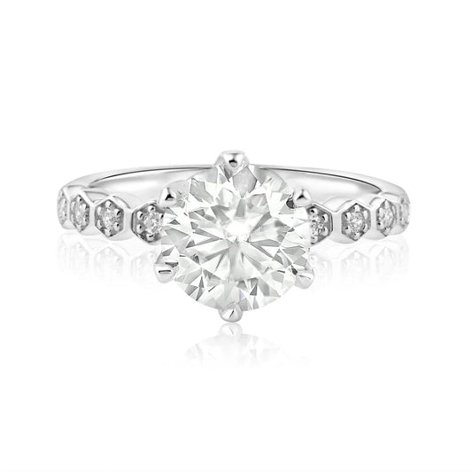 2 Carat Round Moissanite and Clear CZ Ring
